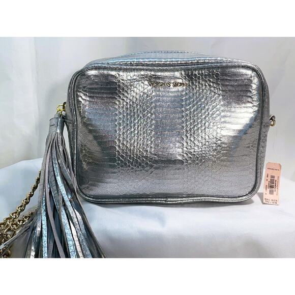 3/$20 Victoria's Secret Faux Snakeskin Crossbody Purse Chain Strap Silver - Picture 12 of 12